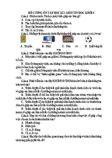 Đề cương ôn tập học kì 1 Khối 5 môn Tin học