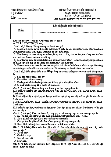 Đề kiểm tra cuối học kì I môn Công nghệ giáo dục 4 - Năm học 2024-2025 - Trường Tiểu học Xuân Hồng (Có đáp án + Ma trận)