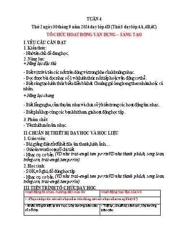Giáo án Âm nhạc 4 (Kết nối tri thức) - Tuần 4 - Năm học 2024-2025