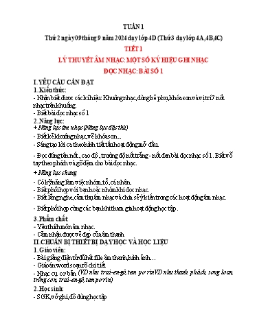 Giáo án Âm nhạc 4 - Tuần 1 - Năm học 2024-2025