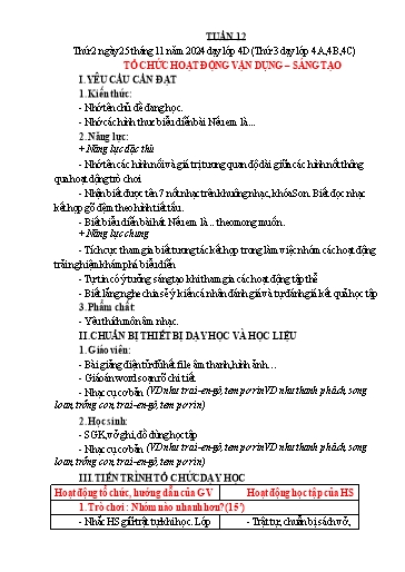 Giáo án Âm nhạc 4  - Tuần 12 - Năm học 2024-2025