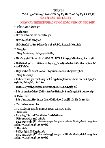 Giáo án Âm nhạc 4 - Tuần 14 - Năm học 2024-2025