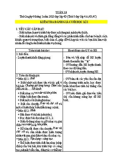 Giáo án Âm nhạc 4 - Tuần 18 - Năm học 2024-2025
