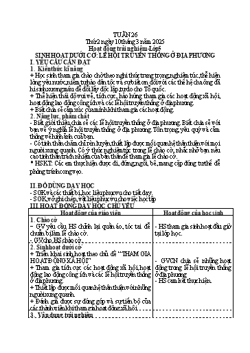 Giáo án các môn Tiểu học - Tuần 26 - Năm 2024-2025