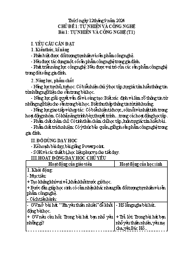 Giáo án Công nghệ 3 (Kết nối tri thức) - Tuần 1 - Năm học 2024-2025