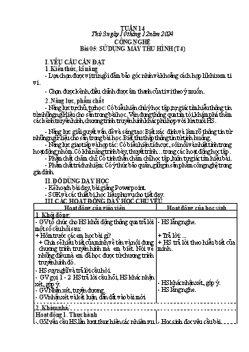 Giáo án Công nghệ 3 (Kết nối tri thức) - Tuần 14 - Bài 5: Sử dụng máy thu hình (Tiết 1) - Năm học 2024-2025