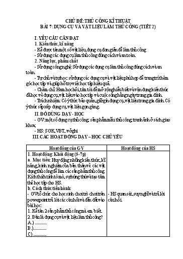 Giáo án Công nghệ 3 (Kết nối tri thức) - Tuần 20 - Bài 7: Dụng cụ và vật liệu thủ công (Tiết 2)