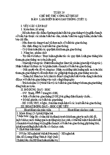 Giáo án Công nghệ 3 (Kết nối tri thức) - Tuần 25 - Bài 9: Làm biển báo giao thông (Tiết 1) - Năm học 2024-2025