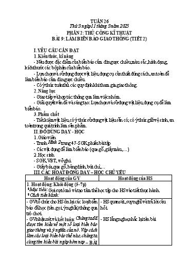 Giáo án Công nghệ 3 (Kết nối tri thức) - Tuần 26 - Bài 9: Làm biển báo giao thông (Tiết 2) - Năm học 2024-2025