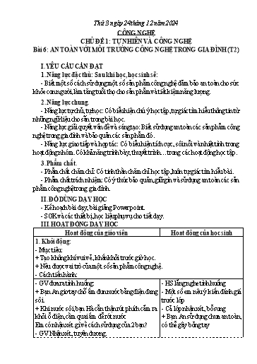 Giáo án Công nghệ 3 (Kết nối tri thức) - Tuần 27 - Phần 2 - Bài 6: An toàn với môi trường công nghệ trong gia đình (Tiết 2)
