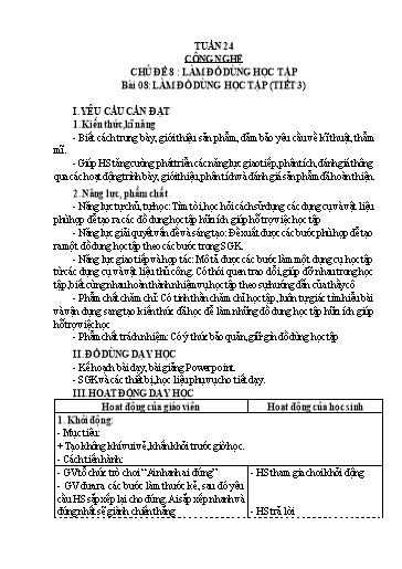 Giáo án Công nghệ 3 - Tuần 24 - Bài 8: Làm đồ dùng học tập (Tiết 3)