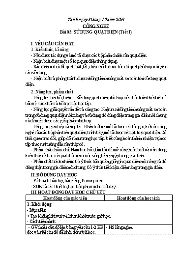 Giáo án Công nghệ 3 - Tuần 5 - Năm học 2024-2025