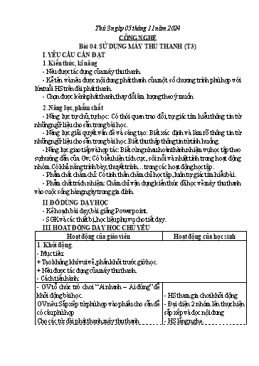 Giáo án Công nghệ 3 - Tuần 9 - Năm học 2024-2025