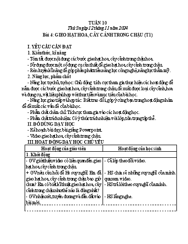 Giáo án Công nghệ 4 (Kết nối tri thức) - Tuần 10 - Năm học 2024-2025