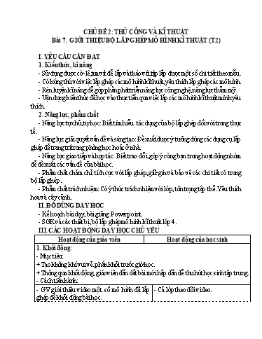 Giáo án Công nghệ 4 (Kết nối tri thức) - Tuần 21 - Bài 7: Giới thiệu bộ lắp ghép mô hình kĩ thuật (Tiết 2)