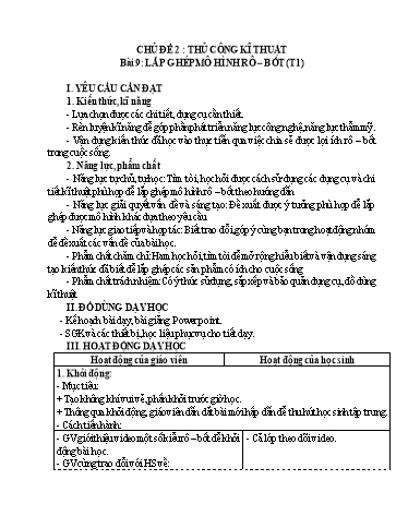 Giáo án Công nghệ 4 (Kết nối tri thức) - Tuần 24 - Bài 9: Lắp ghép mô hình Rô-bốt (Tiết 1)