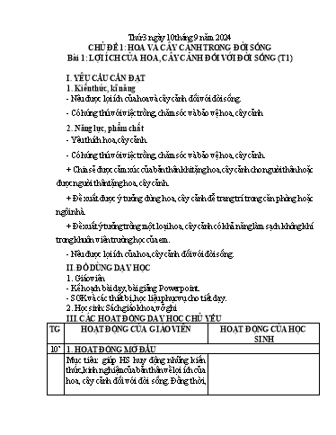 Giáo án Công nghệ 4 - Tuần 1 - Năm học 2024-2025