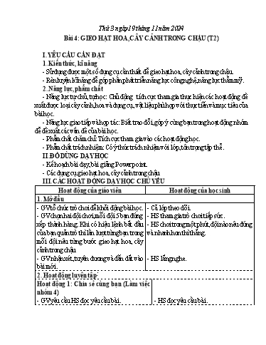 Giáo án Công nghệ 4 - Tuần 11 - Năm học 2024-2025