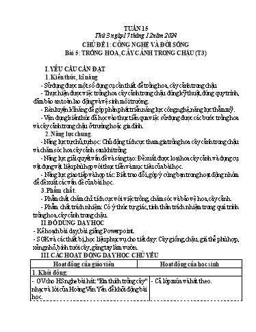 Giáo án Công nghệ 4 - Tuần 15 - Năm học 2024-2025
