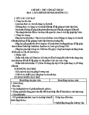 Giáo án Công nghệ 4 - Tuần 22 - Bài 8: Lắp ghép mô hình bập bênh (Tiết 1)