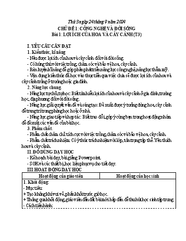 Giáo án Công nghệ 4 - Tuần 3 - Năm học 2024-2025