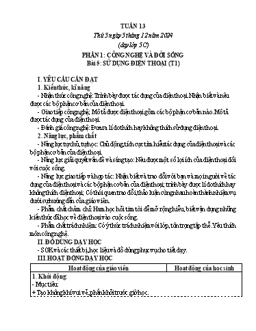 Giáo án Công nghệ 5 (Kết nối tri thức) - Tuần 13 - Năm học 2024-2025