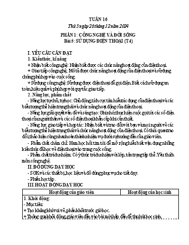Giáo án Công nghệ 5 (Kết nối tri thức) - Tuần 16 - Bài 5: Sử dụng điện thoại (Tiết 4)