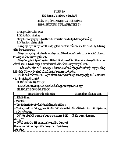 Giáo án Công nghệ 5 (Kết nối tri thức) - Tuần 16 - Bài 5: Sử dụng tủ lạnh (Tiết 1)
