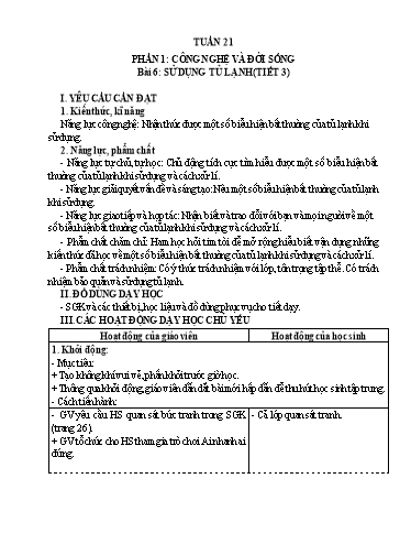 Giáo án Công nghệ 5 (Kết nối tri thức) - Tuần 20 - Bài 6: Sử dụng tủ lạnh (Tiết 3)