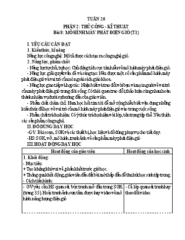 Giáo án Công nghệ 5 (Kết nối tri thức) - Tuần 26 - Bài 8: Mô hình máy phát điện gió (Tiết 1)