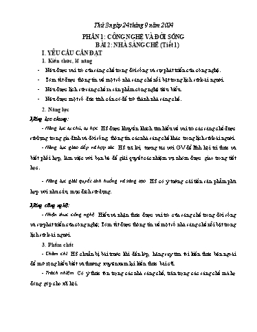 Giáo án Công nghệ 5 - Tuần 3 - Năm học 2024-2025