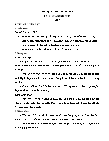 Giáo án Công nghệ 5 - Tuần 4 - Năm học 2024-2025