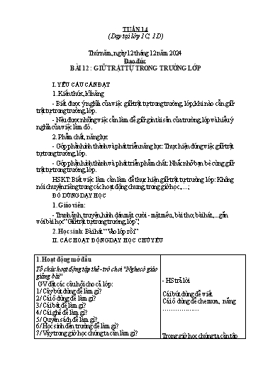 Giáo án Đạo đức 1 (Kết nối tri thức) - Tuần 14 - Năm học 2024-2025