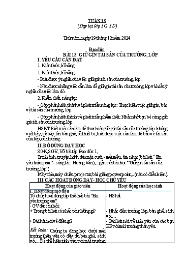 Giáo án Đạo đức 1 (Kết nối tri thức) - Tuần 15 - Năm học 2024-2025