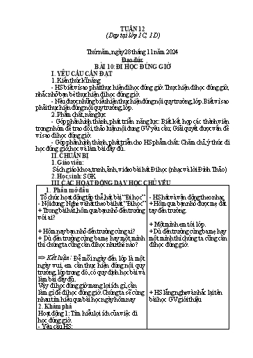 Giáo án Đạo đức 1 - Tuần 12 - Năm học 2024-2025