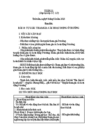 Giáo án Đạo đức 1 - Tuần 21 - Năm học 2024-2025