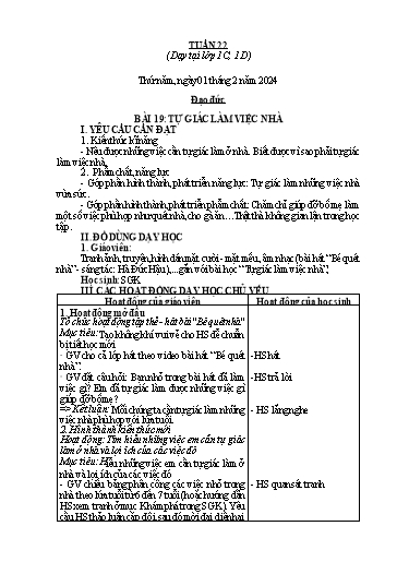 Giáo án Đạo đức 1 - Tuần 22 - Năm học 2023-2024