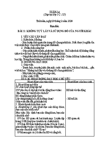 Giáo án Đạo đức 1 - Tuần 24 - Năm học 2023-2024
