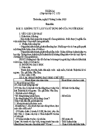 Giáo án Đạo đức 1 - Tuần 24 - Năm học 2024-2025
