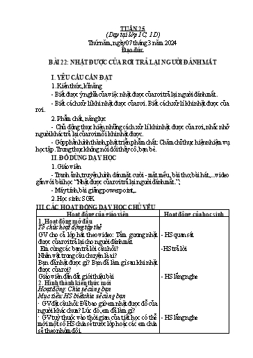 Giáo án Đạo đức 1 - Tuần 25 - Năm học 2023-2024