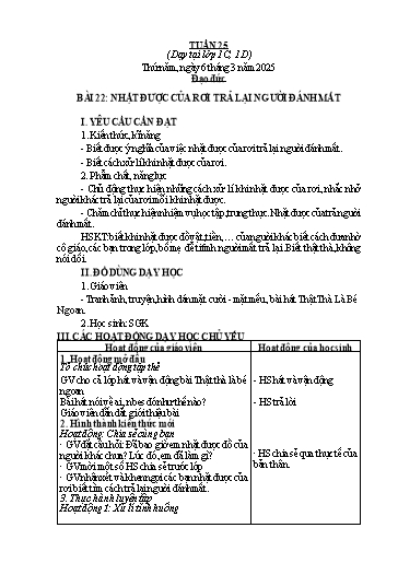Giáo án Đạo đức 1 - Tuần 25 - Năm học 2024-2025