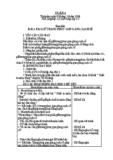Giáo án Đạo đức 1 - Tuần 4 - Năm học 2024-2025