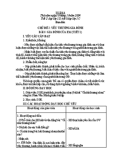Giáo án Đạo đức 1 - Tuần 5 - Năm học 2024-2025