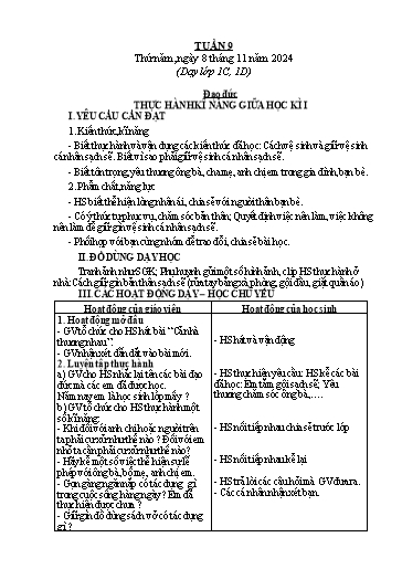 Giáo án Đạo đức 1 - Tuần 9 - Năm học 2024-2025