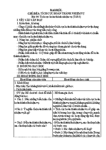 Giáo án Đạo đức 3 - Tuần 20 - Bài 6: Tích cực hoàn thành nhiệm vụ (Tiết 3)