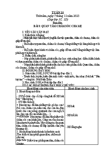 Giáo án Đạo đức Lớp 1 (Kết nối tri thức) - Tuần 10 - Năm học 2023-2024