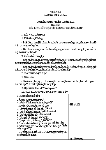 Giáo án Đạo đức Lớp 1 (Kết nối tri thức) - Tuần 14 - Năm học 2023-2024