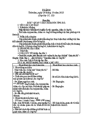 Giáo án Đạo đức Lớp 1 (Kết nối tri thức) - Tuần 8 - Năm học 2023-2024