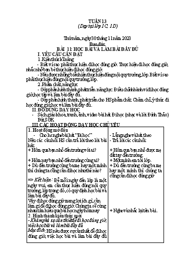 Giáo án Đạo đức Lớp 1 - Tuần 13 - Năm học 2023-2024