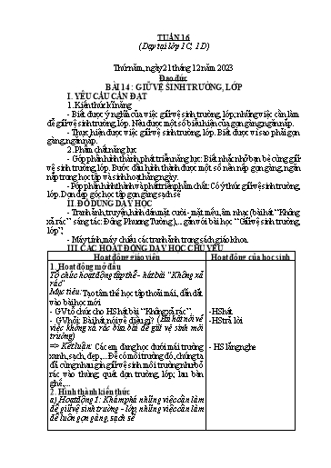 Giáo án Đạo đức Lớp 1 - Tuần 16 - Năm học 2023-2024